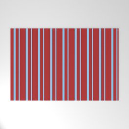 [ Thumbnail: Red & Light Sky Blue Colored Striped/Lined Pattern Welcome Mat ]