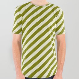 [ Thumbnail: Green and Beige Colored Stripes Pattern All Over Graphic Tee ]