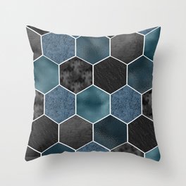 Midnight marble hexagons Throw Pillow