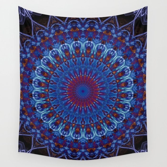 Blue and orange Mandala tapestry