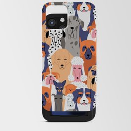 Funny diverse dog crowd character cartoon background iPhone Card Case