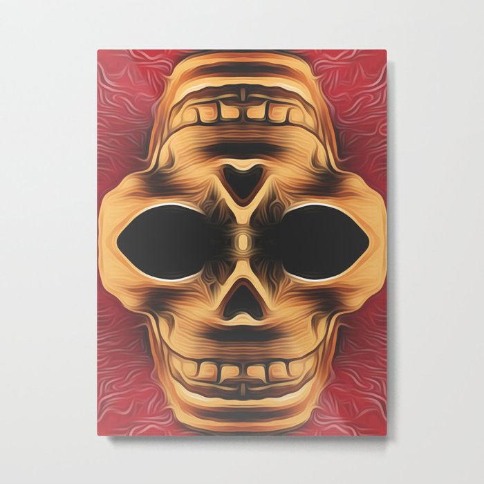 drawing and painting brown skull with red background Metal Print