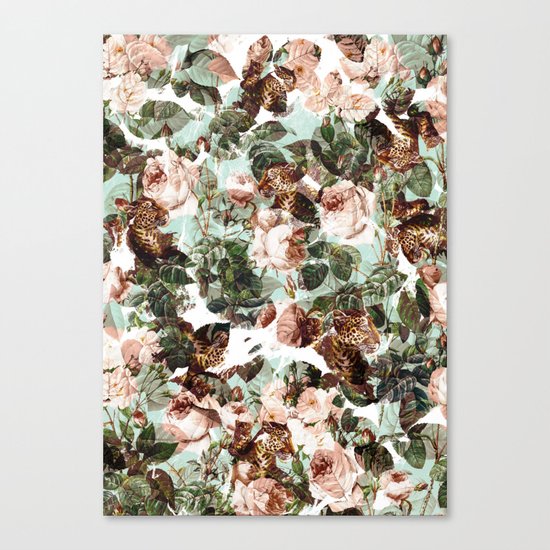 Floral and Leopard Pattern Canvas Print