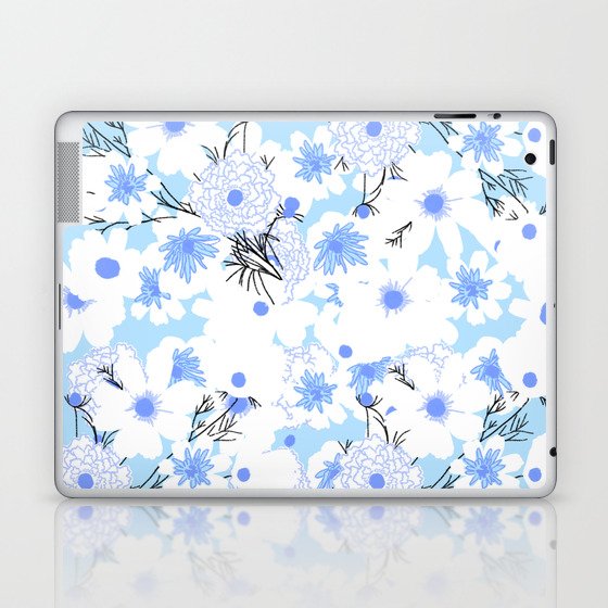 Retro Modern Spring Wildflowers Blue and Turquoise Laptop & iPad Skin