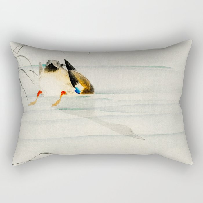 Mallard Duck Diving under water - Vintage Japanese Woodblock Print Art Rectangular Pillow