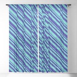 [ Thumbnail: Dark Blue & Turquoise Colored Striped/Lined Pattern Sheer Curtain ]