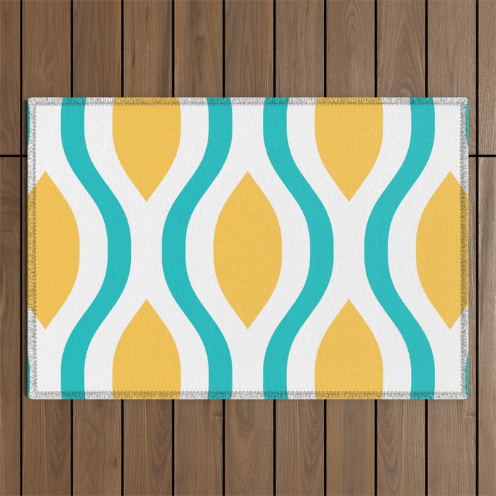 Mid century Decoration 387 Turquoise and Yellow Outdoor Rug