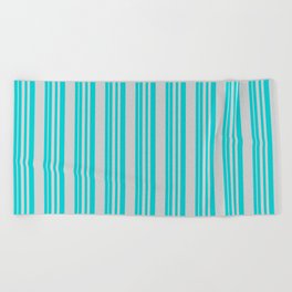 [ Thumbnail: Dark Turquoise & Light Gray Colored Pattern of Stripes Beach Towel ]
