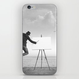surreal black and white art painter drawing on a canvas iPhone Skin