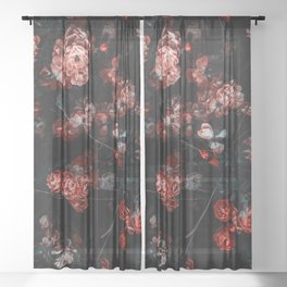 Dark Floral Pattern Sheer Curtain