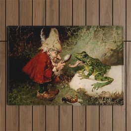 “Doctor Gnome Inspects Frog Tongue” by Heinrich Shlitt Outdoor Rug