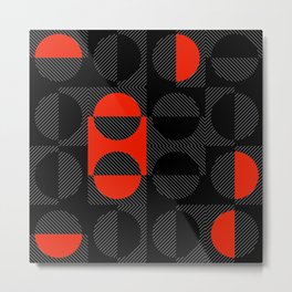 Stripes Circles Squares Mid-Century Checkerboard Black Red White Metal Print
