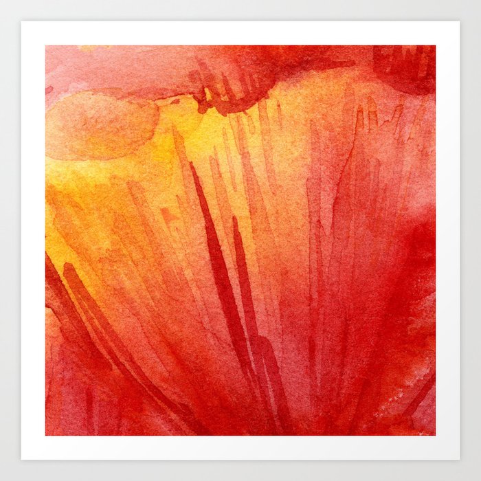 Red Orange Abstract Watercolor Texture Poppy Flower Art Print By