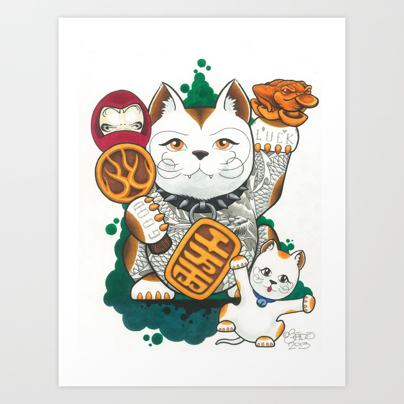 Tattooed Lucky Cat Art Print by SadoArt | Society6