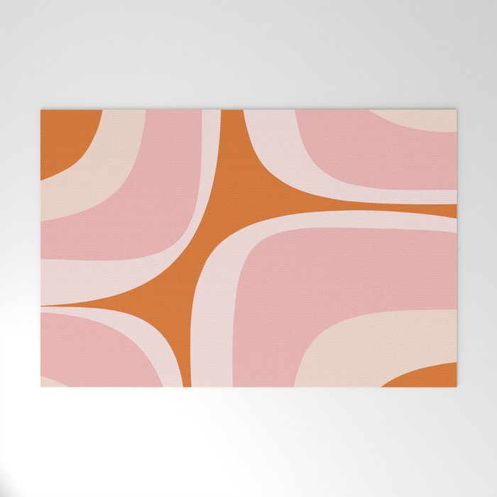 Retro Groove Pink and Orange - Cheerful Abstract Minimalist Pattern Welcome Mat