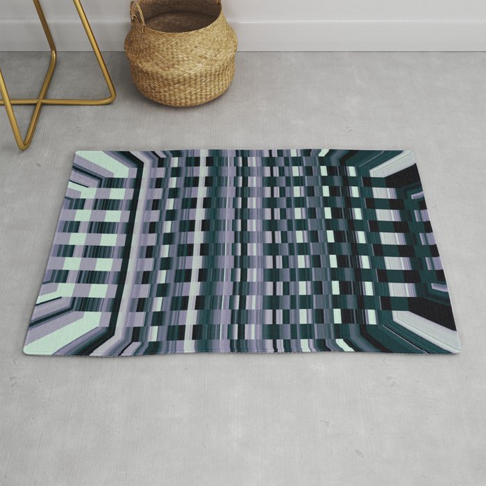 Purple And Grey Geometric Check Pattern Rug