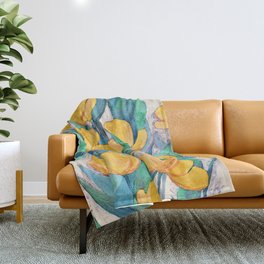 Blooming Golden Tulips in Gouache Throw Blanket