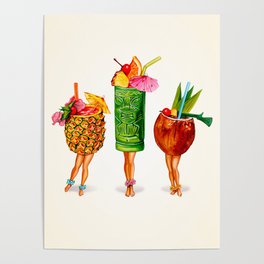 Tiki Cocktail Pin-Ups Poster