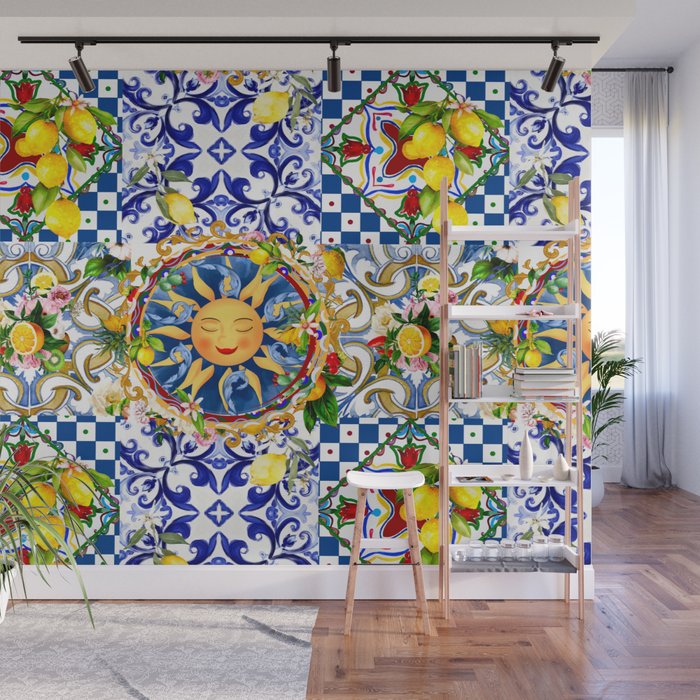 Sicilian sun,tiles,summer,majolica,lemon art Wall Mural