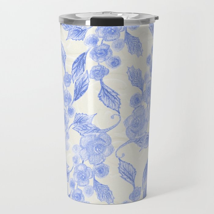 Blue Floral Pattern (Color) Travel Mug