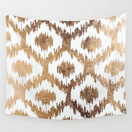 Modern white ikat pattern faux brass gold Wall Tapestry