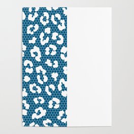 White Leopard Print Lace Vertical Split on Petrol Blue Poster