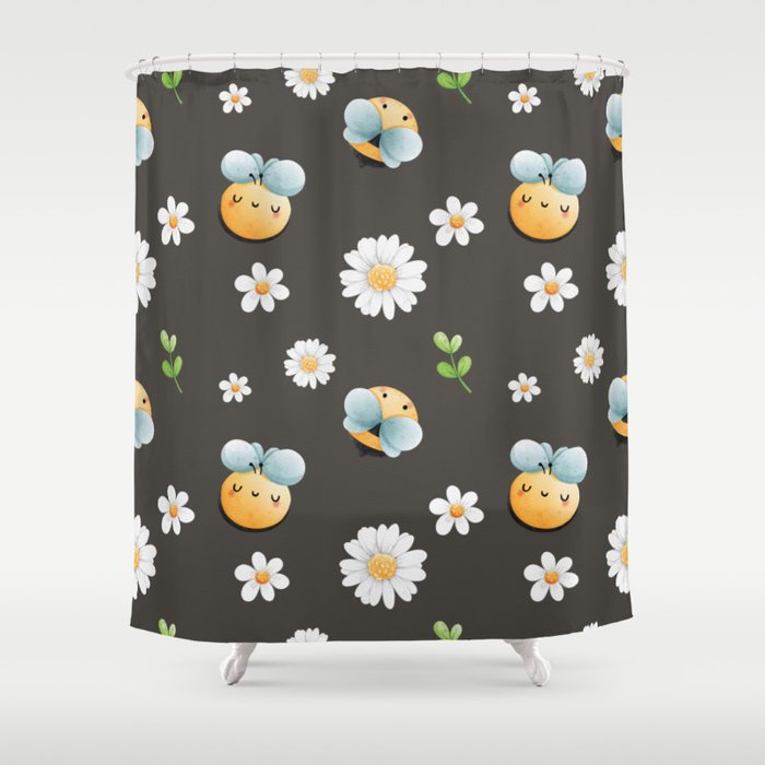 Buzzy Bees In Black Shower Curtain