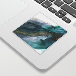 Wild Rush - abstract ocean theme in teal gray gold, marble pattern Sticker