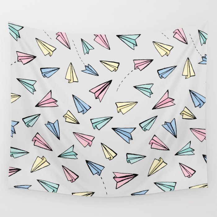 Paper Planes in Pastel Wall Tapestry