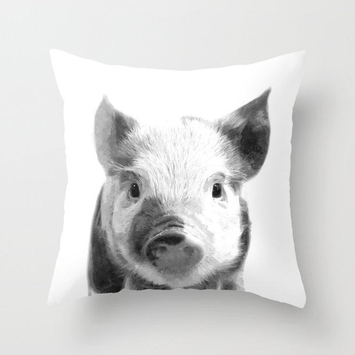 Black and white pig portrait Throw Pillow