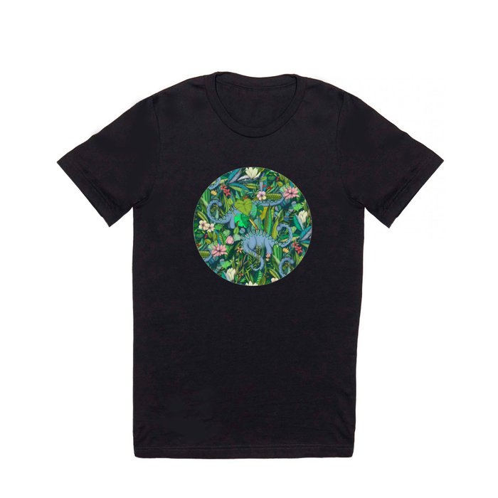 Improbable Botanical with Dinosaurs - dark green T Shirt