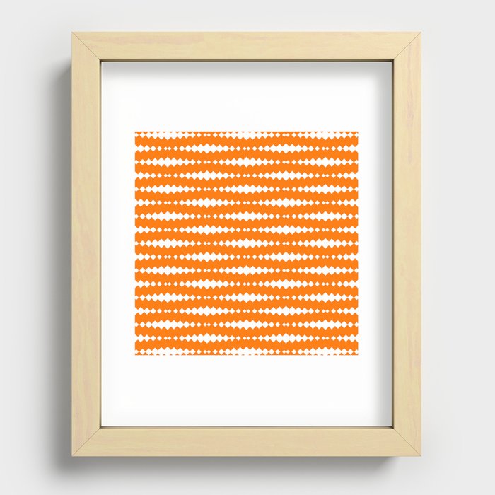 Orange and White Geometric Horizontal Striped Pattern Recessed Framed Print