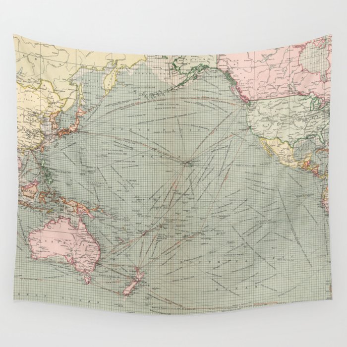Vintage Pacific Ocean Navigational Map (1905) Wall Tapestry