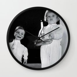 Creepy Ventriloquist Dummies that look like they might want to kill you black and white photography Wall Clock | Black And White, Creepy, Scary, Funny, Halloween, Vintage, Absurd, Photo, Ventriloquist, Hauntedhouse 