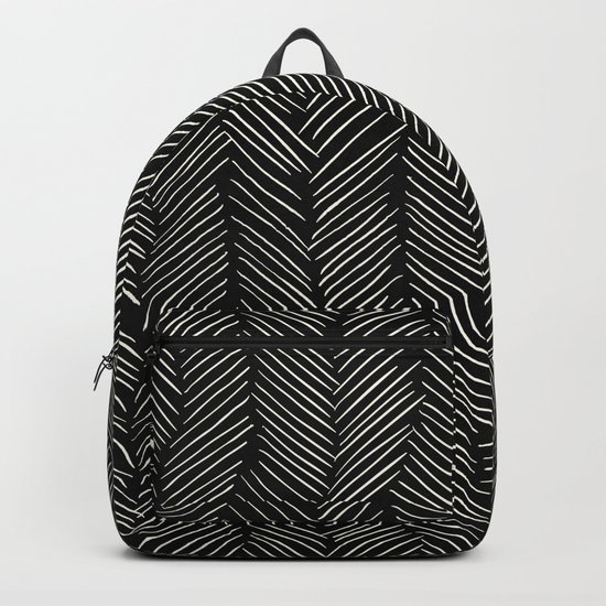 Herringbone Cream on Black Backpack