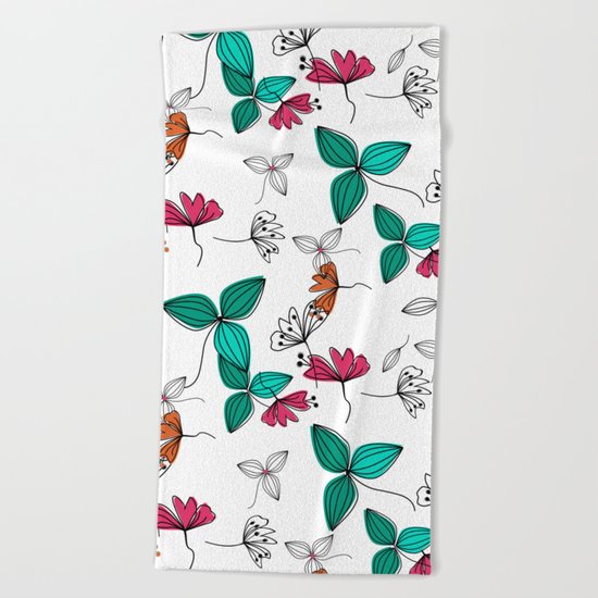 Retro .Floral pattern Rustic Beach Towel
