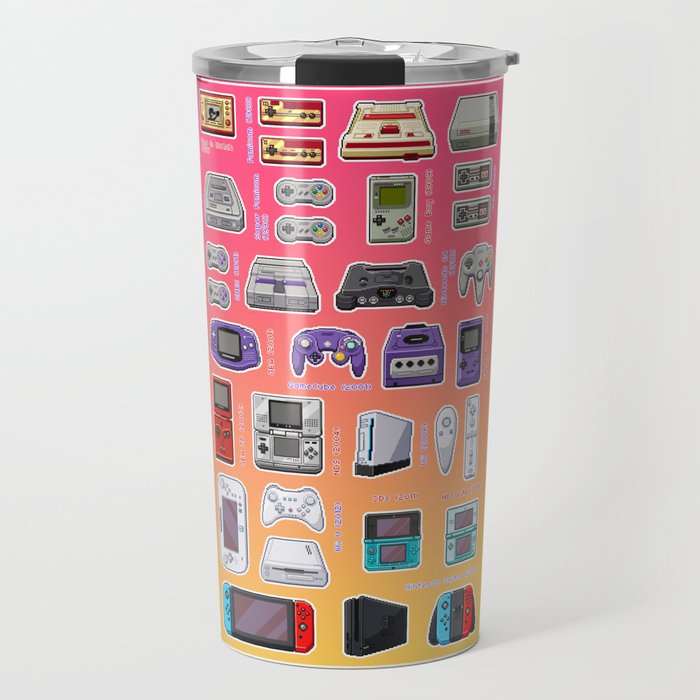 Pixel Art Consoles In Pink Travel Mug By Altonova