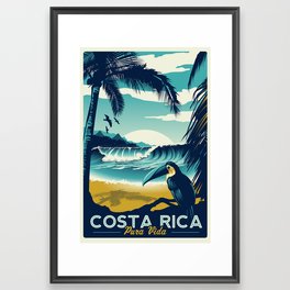 Costa Rica Retro Vintage Travel Poster Toucan Wave Surf Palm Trees Framed Art Print