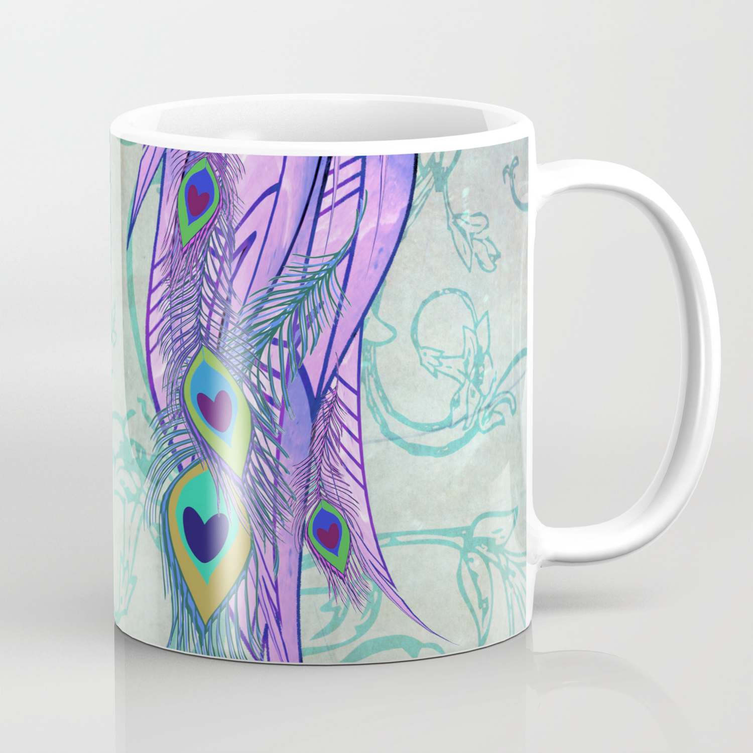 Peacock Feather Angel Wing Wallpaper Coffee Mug by Tinker Tribe | Society6