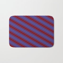 [ Thumbnail: Dark Slate Blue & Maroon Colored Striped Pattern Bath Mat ]