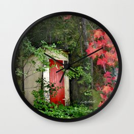 The Red Outhouse Door Wall Clock