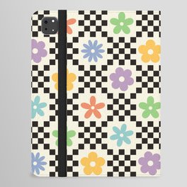 Retro Colorful Flower Double Checker iPad Folio Case