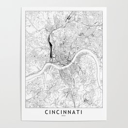 Cincinnati White Map Poster