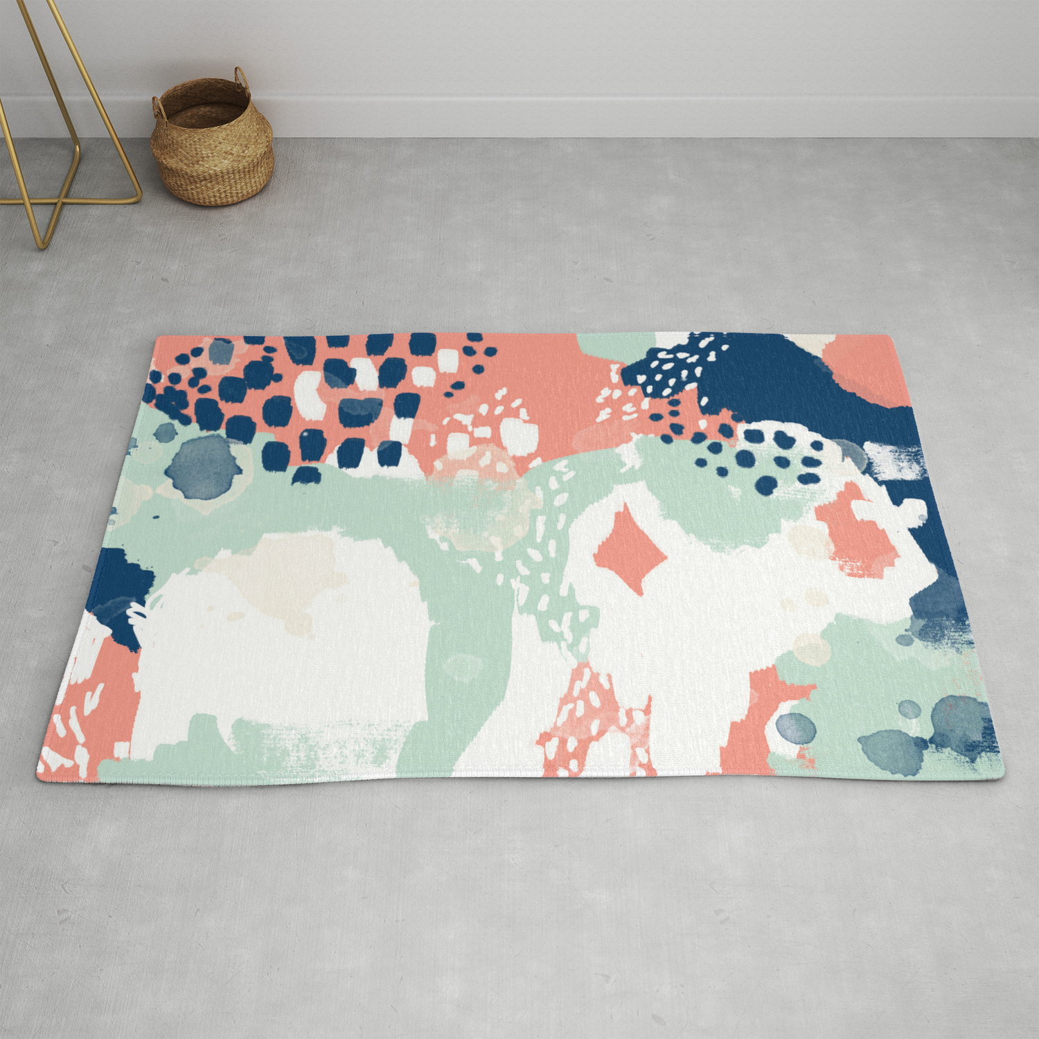 Kayl Abstract Painting Minimal Coral Mint Navy Color Palette