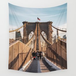 Brooklyn Bridge Golden Hour | Travel Photography in New York City Wall Tapestry