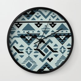 Green monochrome geometric native aztec pattern tribal style native background bold print mexican design Wall Clock