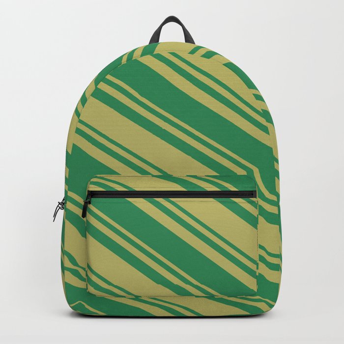 Dark Khaki & Sea Green Colored Striped Pattern Backpack