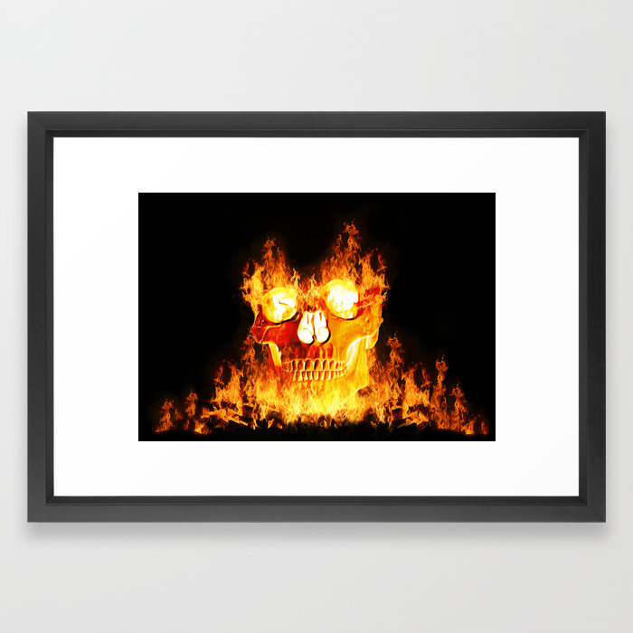 Flaming Biker Tattoo Skull Framed Art Print