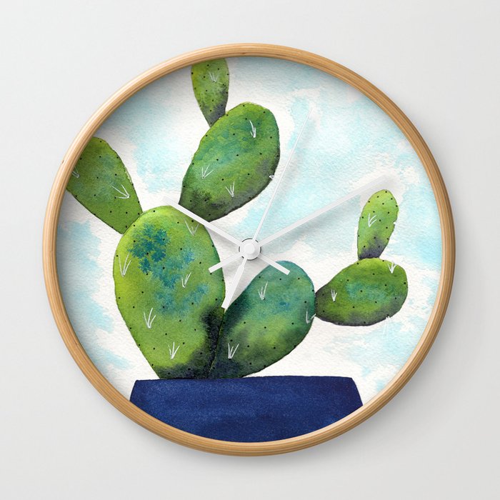 Prickly Pear in Blue Wall Clock