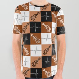 Violin Pulse Heartbeat Line All Over Graphic Tee